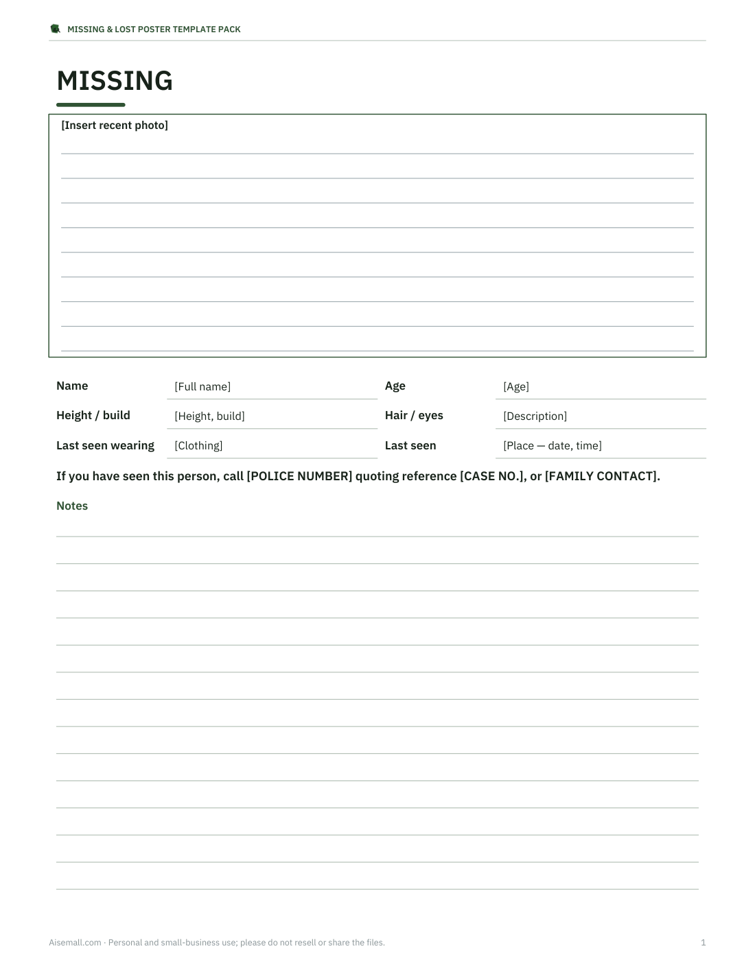 Preview of the first page of Missing person poster
