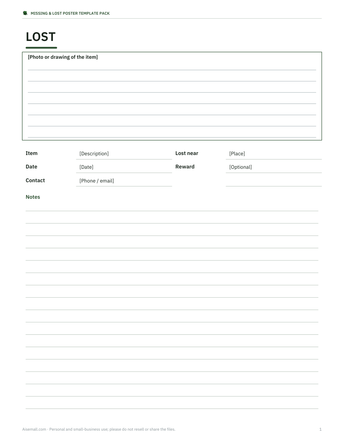 Preview of the first page of Lost item poster